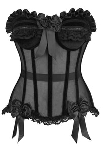 Daisy Corsets Top Drawer Steel Boned Black Mesh & Velvet Underwire Bustier Corset in Black  from SexyShoes.com