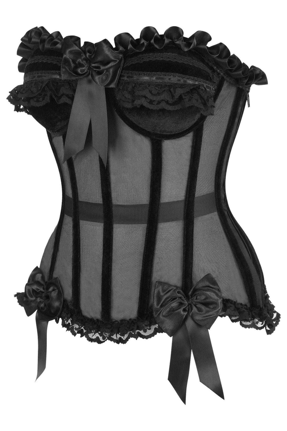 Daisy Corsets Top Drawer Steel Boned Black Mesh & Velvet Underwire Bustier Corset in Black 
