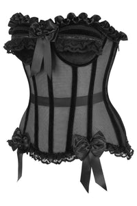 Daisy Corsets Top Drawer Steel Boned Black Mesh & Velvet Underwire Bustier Corset in Black 