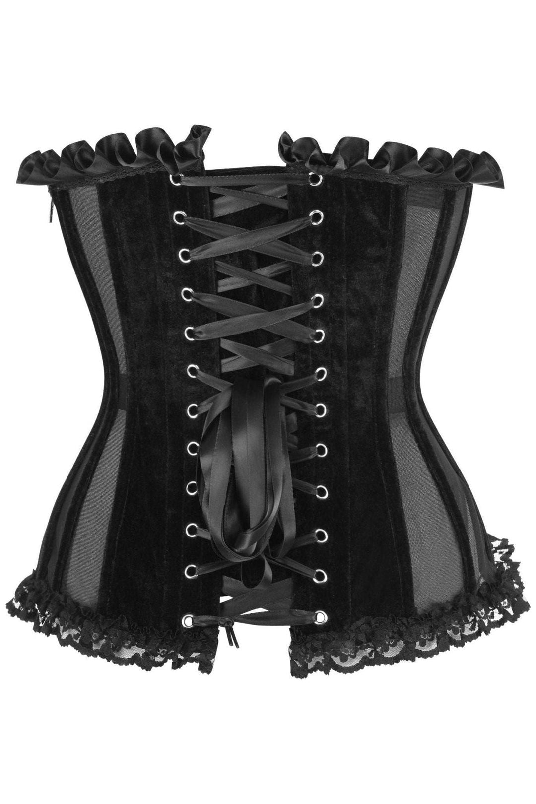 Daisy Corsets Top Drawer Steel Boned Black Mesh & Velvet Underwire Bustier Corset in Black 