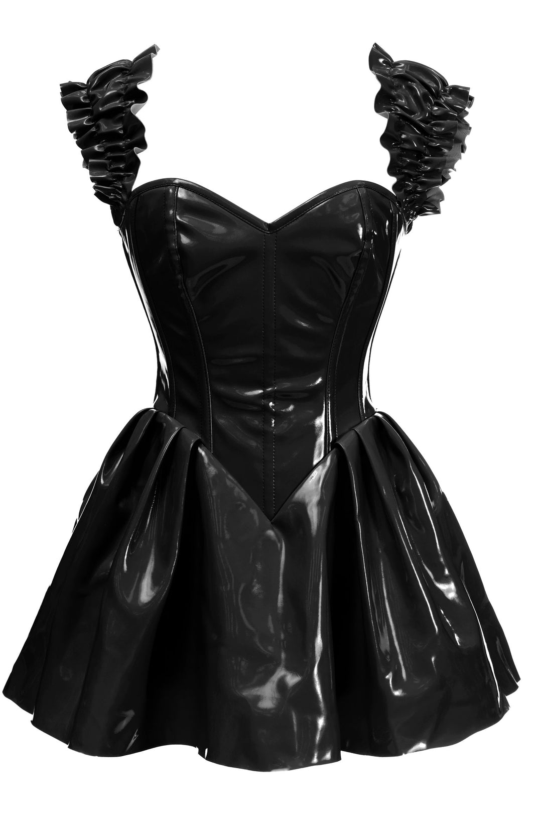 Top Drawer Steel Boned Black Patent PVC Vinyl Corset Dress
