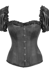 Daisy Corsets Top Drawer Steel Boned Black Satin Overbust Corset w/Sleeves in Black  from SexyShoes.com