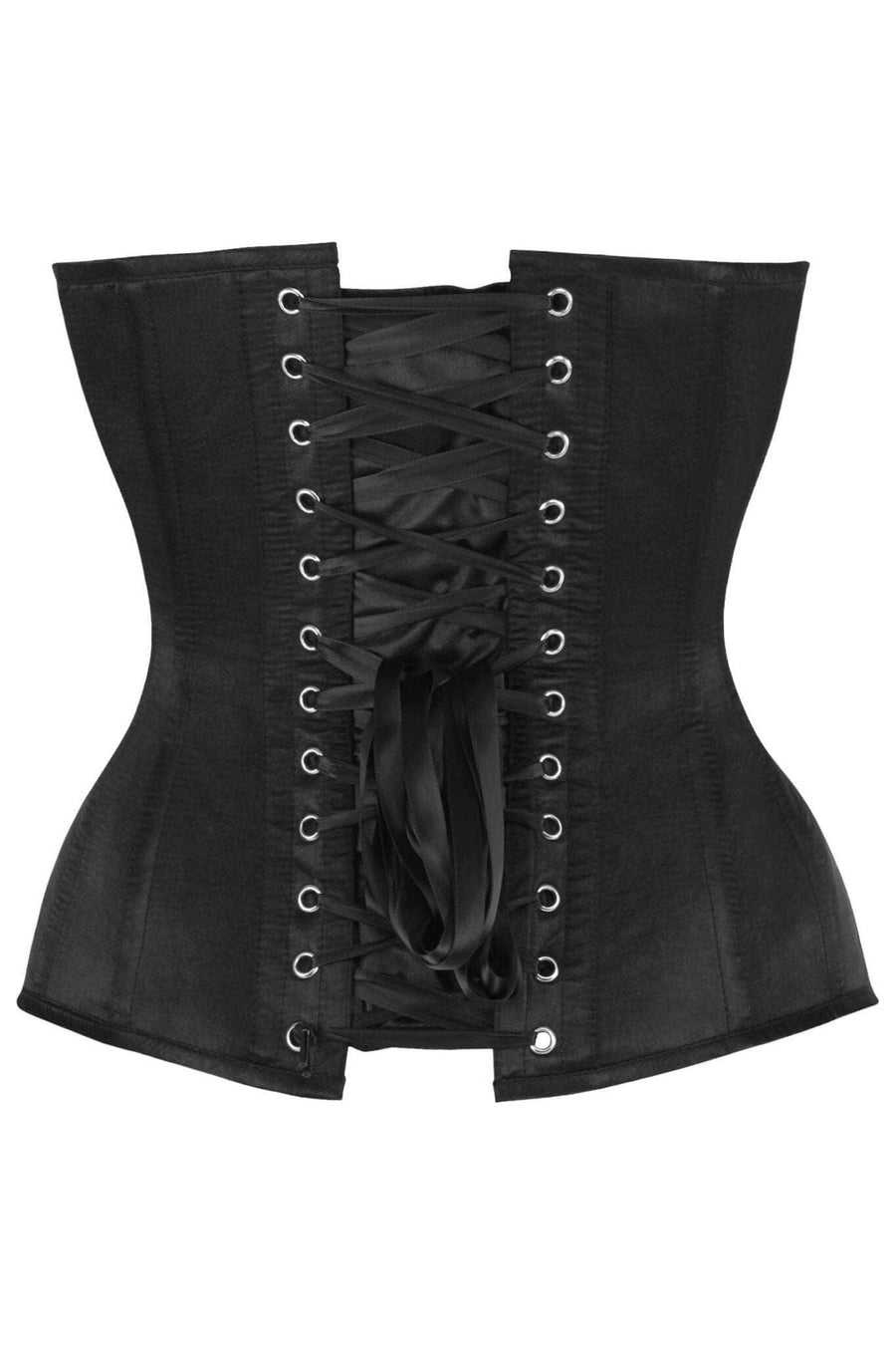Daisy Corsets Top Drawer Steel Boned Black Satin Plunge Neckline Overbust Corset in Black 