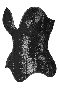 Daisy Corsets Top Drawer Steel Boned Black Sequin Plunge Neckline Overbust Corset in Black 