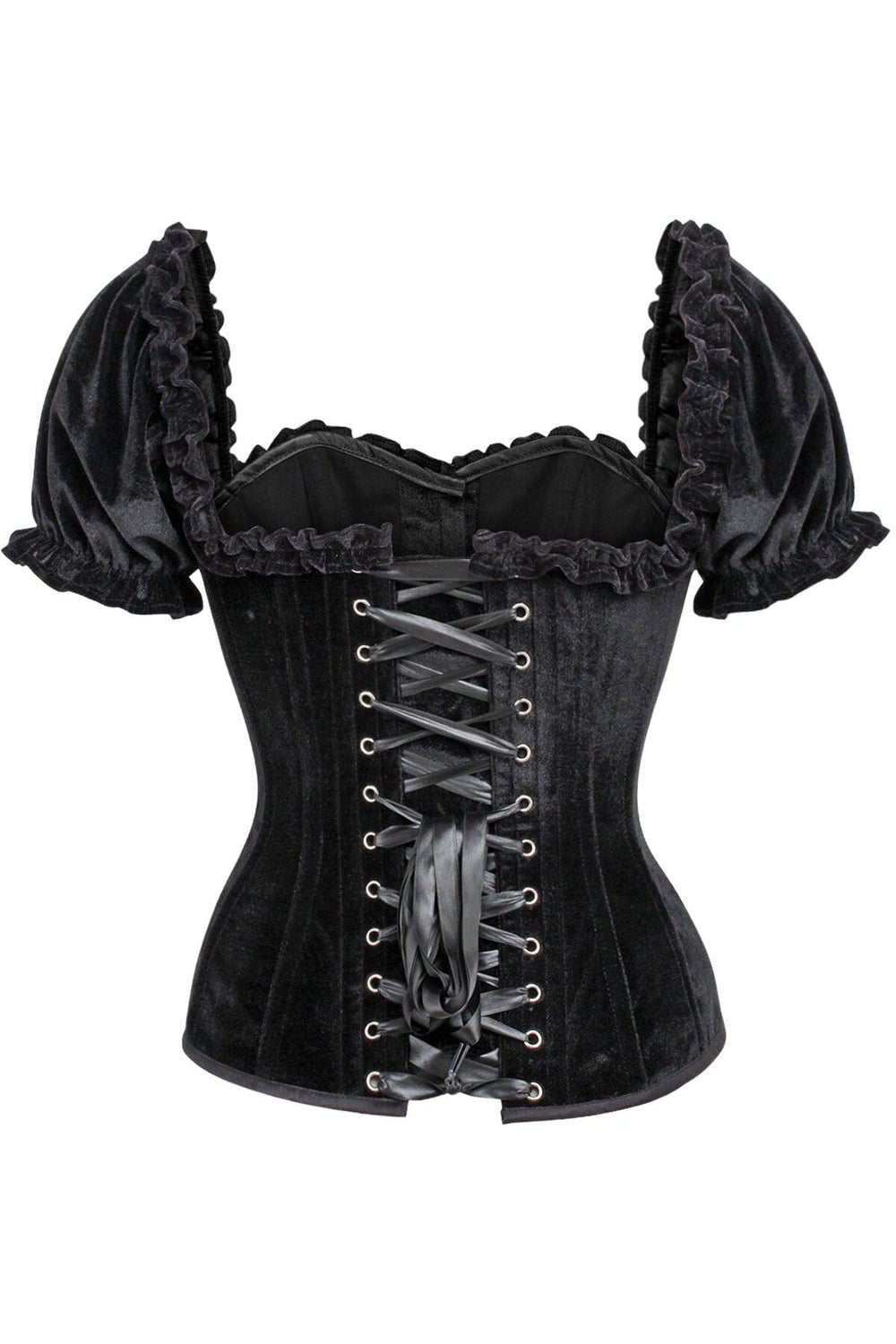 Daisy Corsets Top Drawer Steel Boned Black Velvet Overbust Corset w/Sleeves in Black 