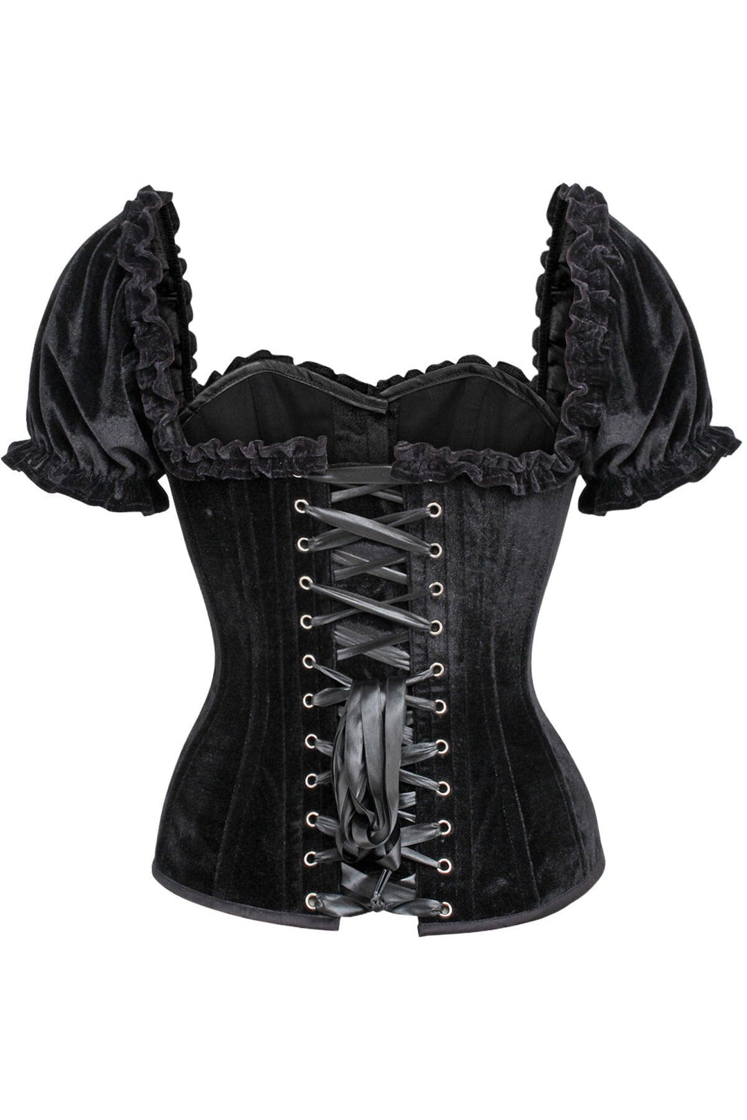 Daisy Corsets Top Drawer Steel Boned Black Velvet Overbust Corset w/Sleeves in Black 