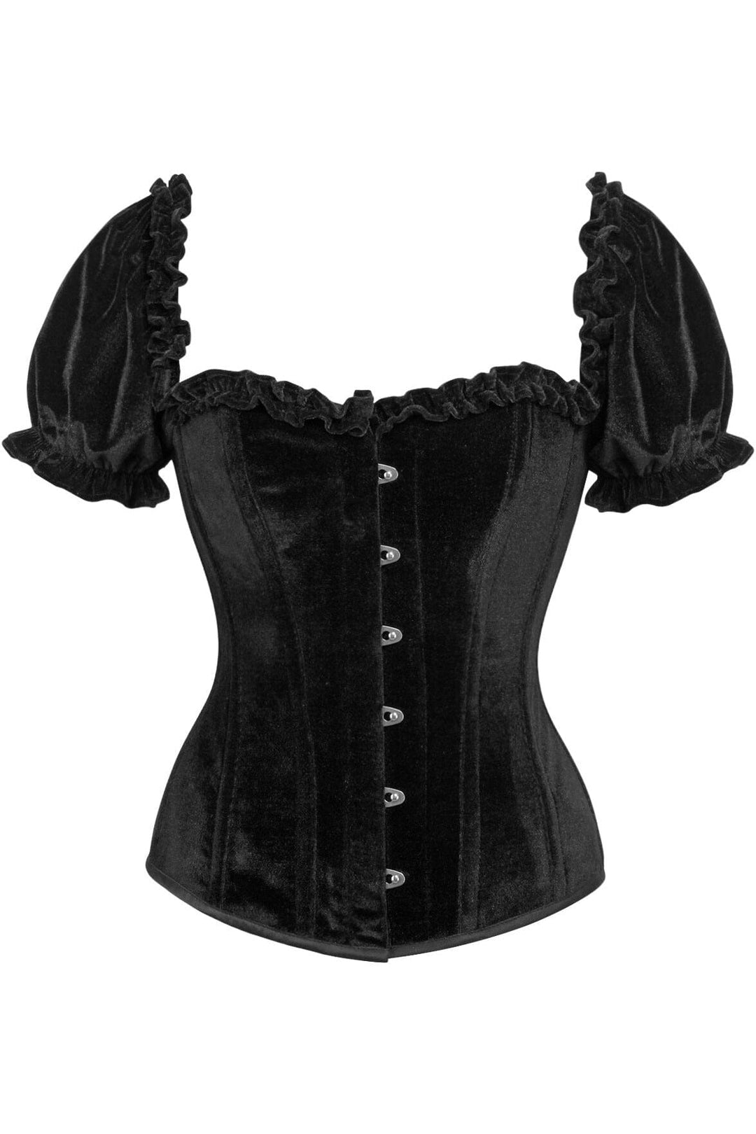 Daisy Corsets Top Drawer Steel Boned Black Velvet Overbust Corset w/Sleeves in Black  from SexyShoes.com