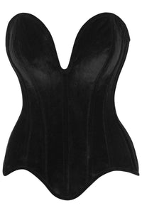 Daisy Corsets Top Drawer Steel Boned Black Velvet Plunge Neckline Overbust Corset in Black  from SexyShoes.com
