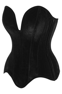 Daisy Corsets Top Drawer Steel Boned Black Velvet Plunge Neckline Overbust Corset in Black 