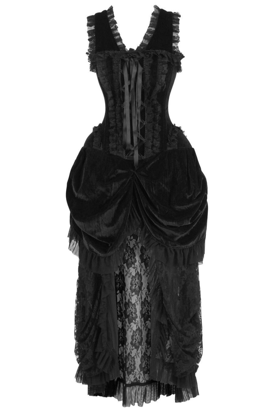 Daisy Corsets Top Drawer Steel Boned Black Velvet Victorian Bustle Corset Dress in Black  from SexyShoes.com