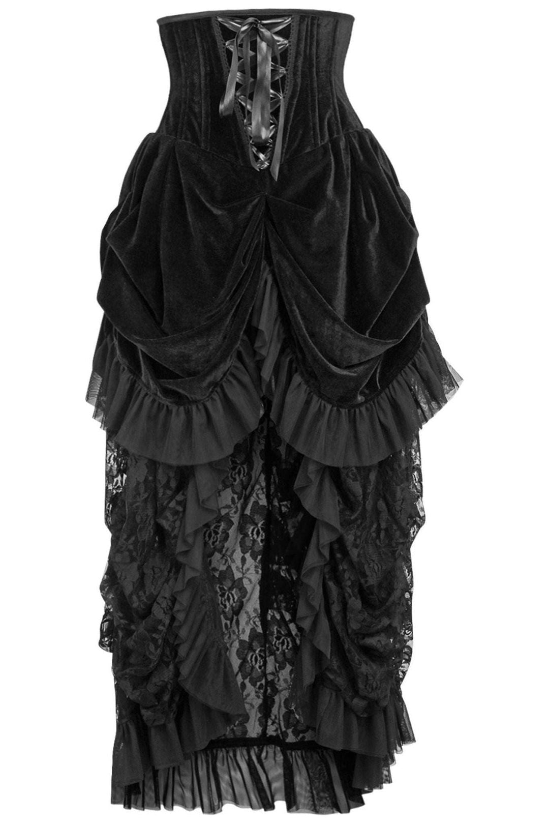 Daisy Corsets Top Drawer Steel Boned Black Velvet Victorian Bustle Underbust Corset Dress in Black  from SexyShoes.com