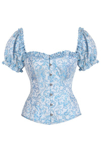 Daisy Corsets Top Drawer Steel Boned Blue Brocade Overbust Corset Top w/Sleeves in Blue  from SexyShoes.com
