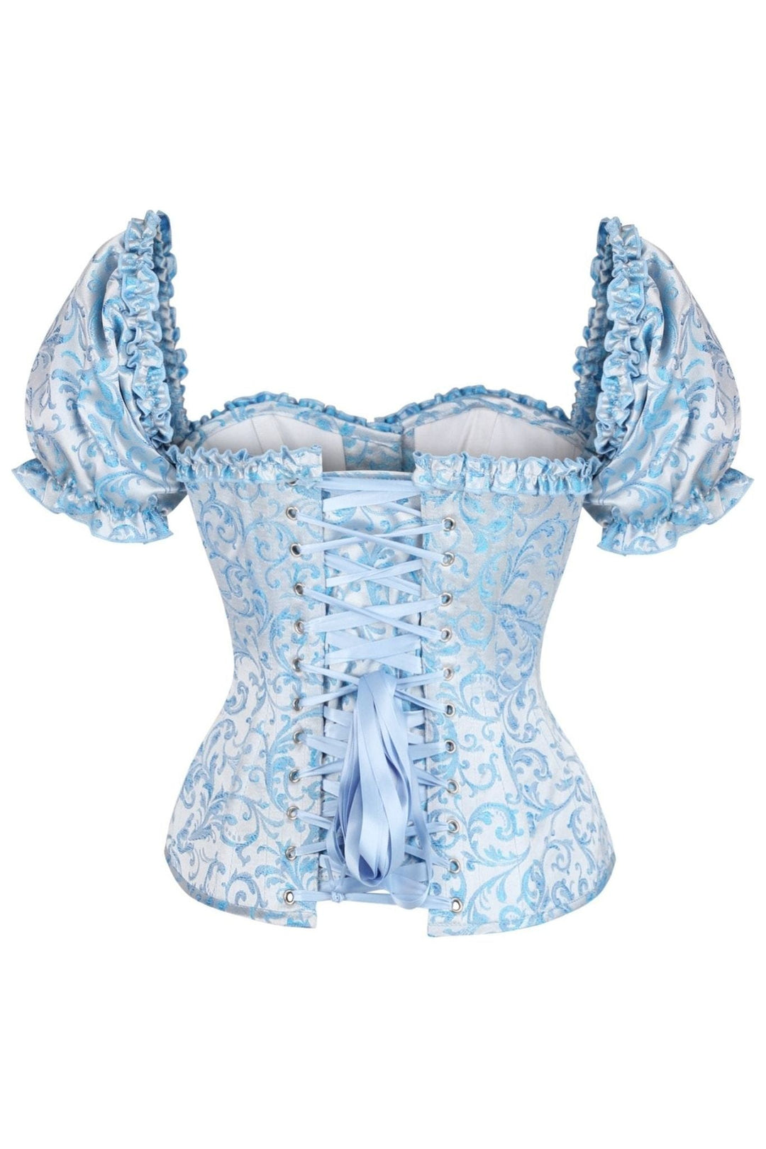 Daisy Corsets Top Drawer Steel Boned Blue Brocade Overbust Corset Top w/Sleeves in Blue 