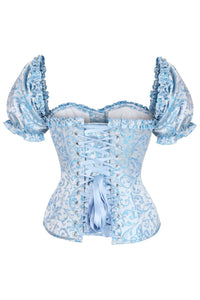 Daisy Corsets Top Drawer Steel Boned Blue Brocade Overbust Corset Top w/Sleeves in Blue 