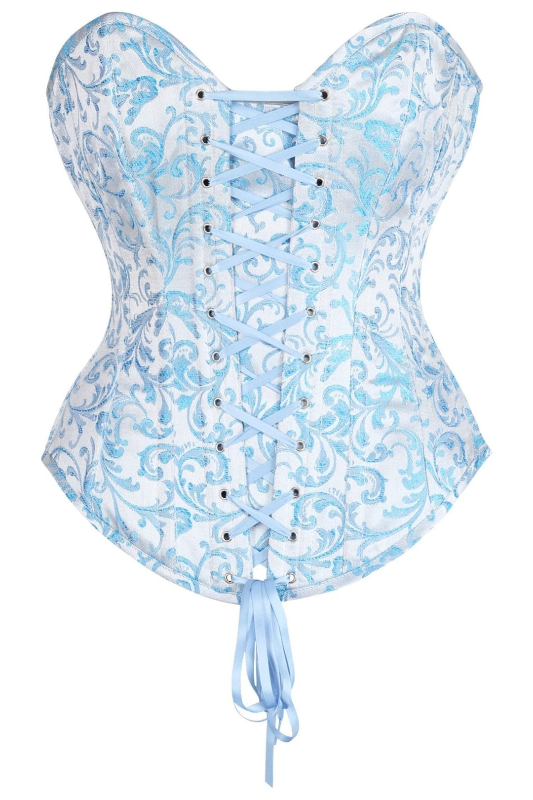 Daisy Corsets Top Drawer Steel Boned Blue Brocade Overbust Lace Up Corset Top in Blue  from SexyShoes.com