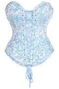 Top Drawer Steel Boned Blue Brocade Overbust Lace-Up Corset Top