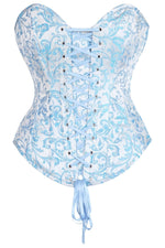 Top Drawer Steel Boned Blue Brocade Overbust Lace-Up Corset Top