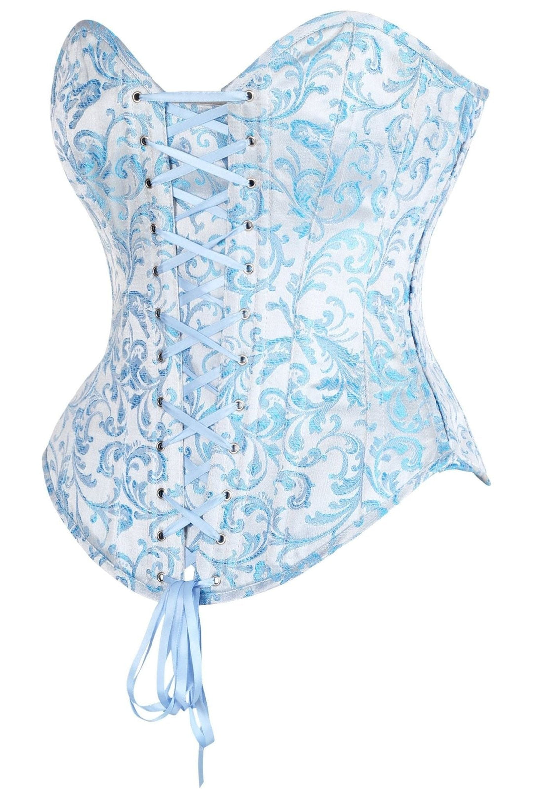 Daisy Corsets Top Drawer Steel Boned Blue Brocade Overbust Lace Up Corset Top in Blue 