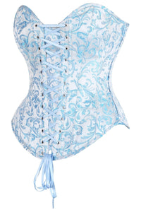 Daisy Corsets Top Drawer Steel Boned Blue Brocade Overbust Lace Up Corset Top in Blue 