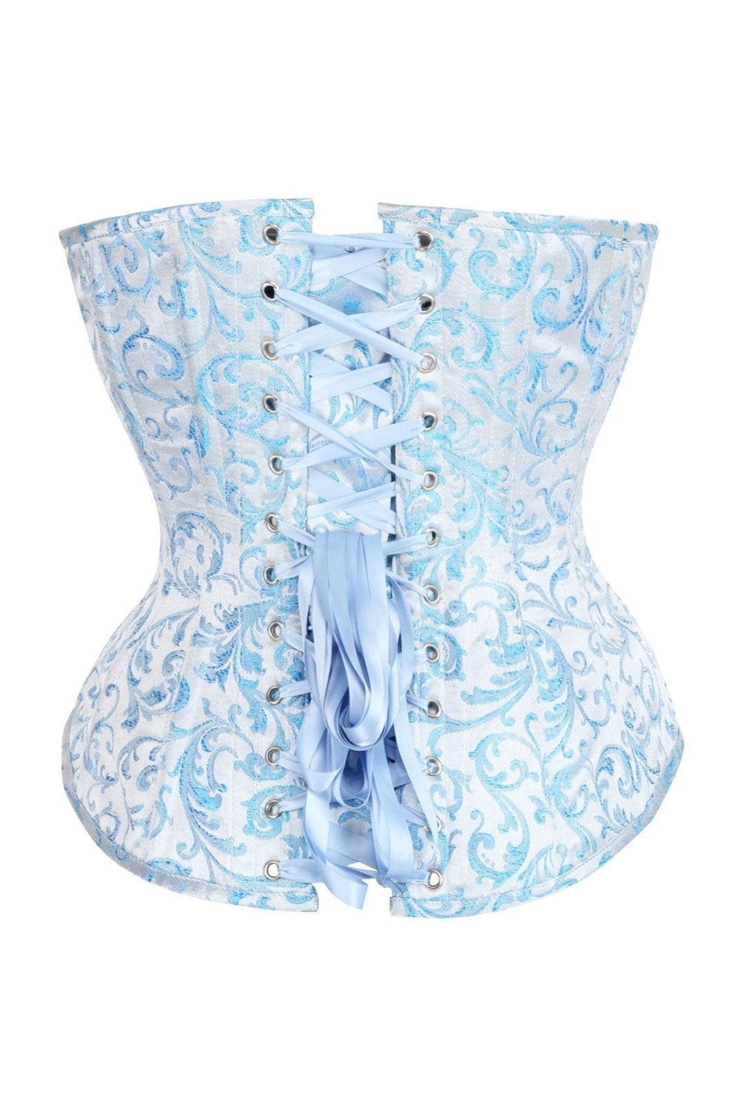 Daisy Corsets Top Drawer Steel Boned Blue Brocade Overbust Lace Up Corset Top in Blue 