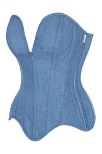 Daisy Corsets Top Drawer Steel Boned Blue Denim Plunge Neckline Overbust Corset in Blue 