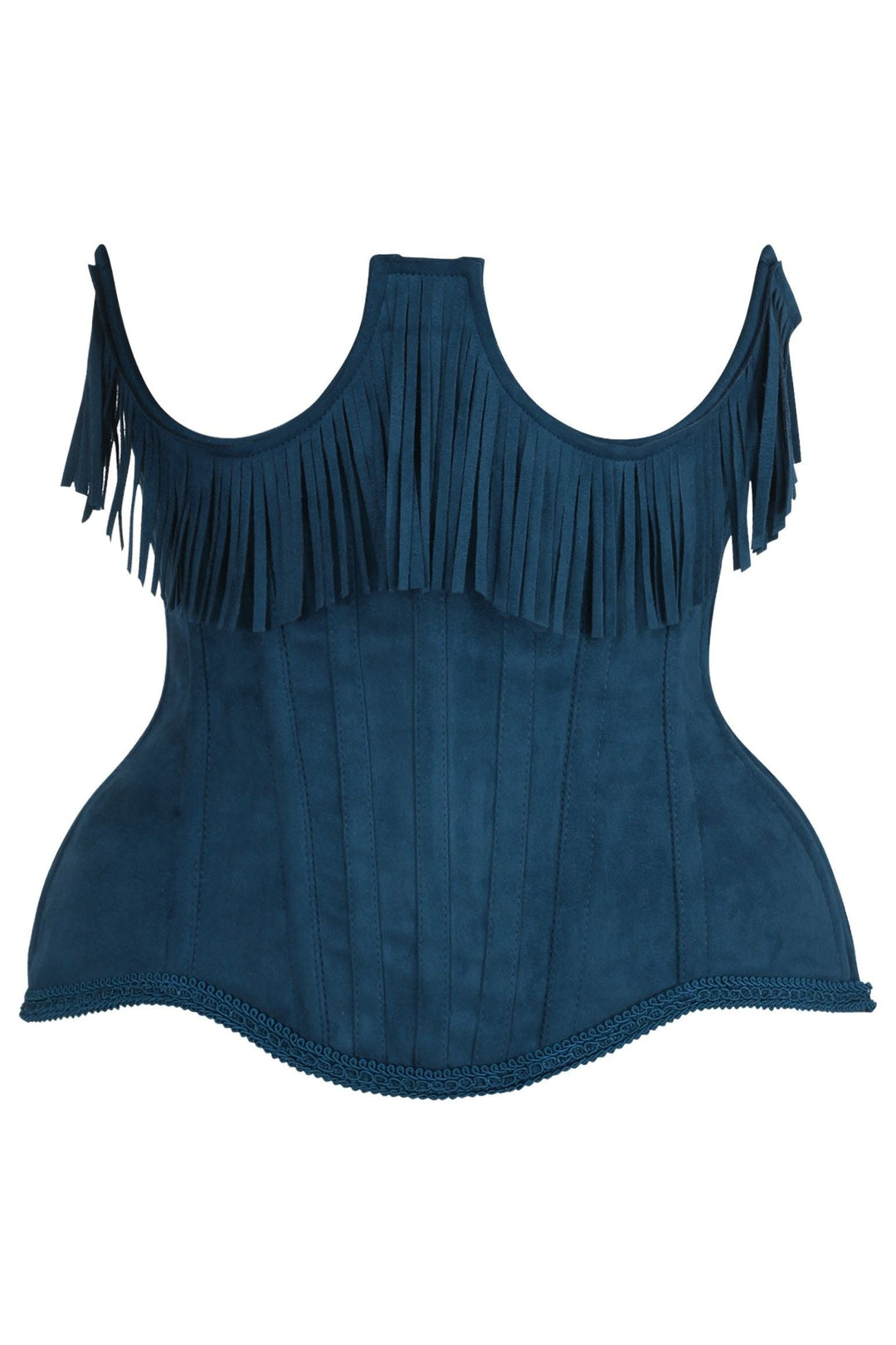 Daisy Corsets Top Drawer Steel Boned Blue Suede Underwire Underbust Corset Cincher w/Fringe in Blue  from SexyShoes.com