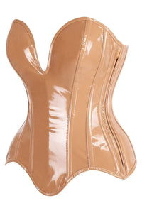 Daisy Corsets Top Drawer Steel Boned Caramel Patent Plunge Neckline Overbust Corset in Tan 