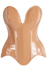 Daisy Corsets Top Drawer Steel Boned Caramel Patent Plunge Neckline Overbust Corset in Tan  from SexyShoes.com