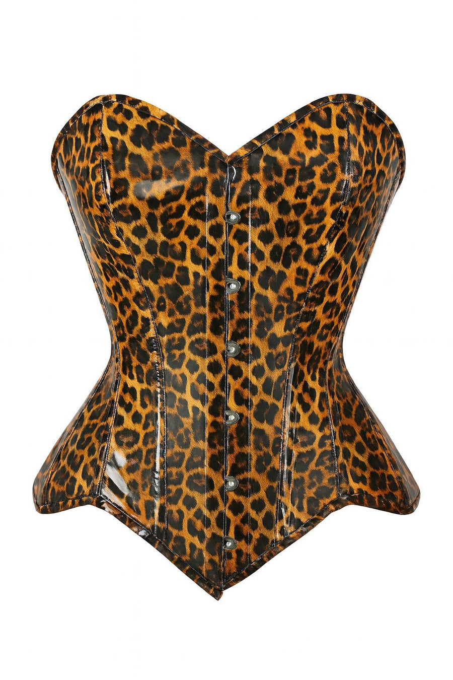 Top Drawer Steel Boned Cheetah Print PVC Curvy Cut Overbust Corset