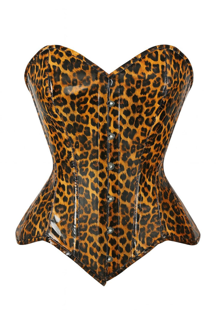 Top Drawer Steel Boned Cheetah Print PVC Curvy Cut Overbust Corset