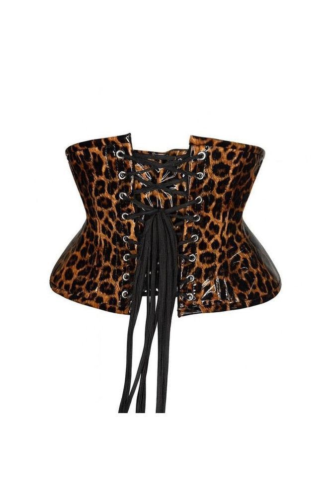 Top Drawer Steel Boned Cheetah Print PVC Mini Cincher Underbust Corset