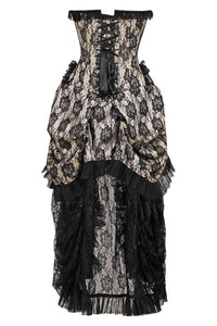 Daisy Corsets Top Drawer Steel Boned Cream w/Black Lace Bustle Corset Dress in Ivory 