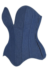 Daisy Corsets Top Drawer Steel Boned Dark Blue Denim Plunge Neckline Overbust Corset in Blue 