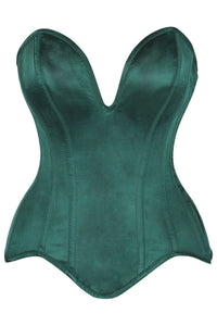 Daisy Corsets Top Drawer Steel Boned Dark Green Satin Plunge Neckline Overbust Corset in Green  from SexyShoes.com
