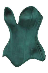 Daisy Corsets Top Drawer Steel Boned Dark Green Satin Plunge Neckline Overbust Corset in Green 