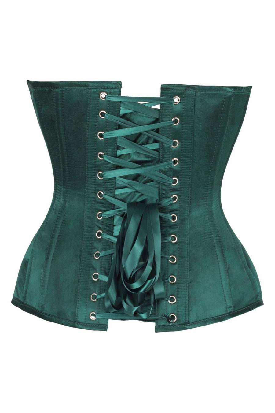 Daisy Corsets Top Drawer Steel Boned Dark Green Satin Plunge Neckline Overbust Corset in Green 