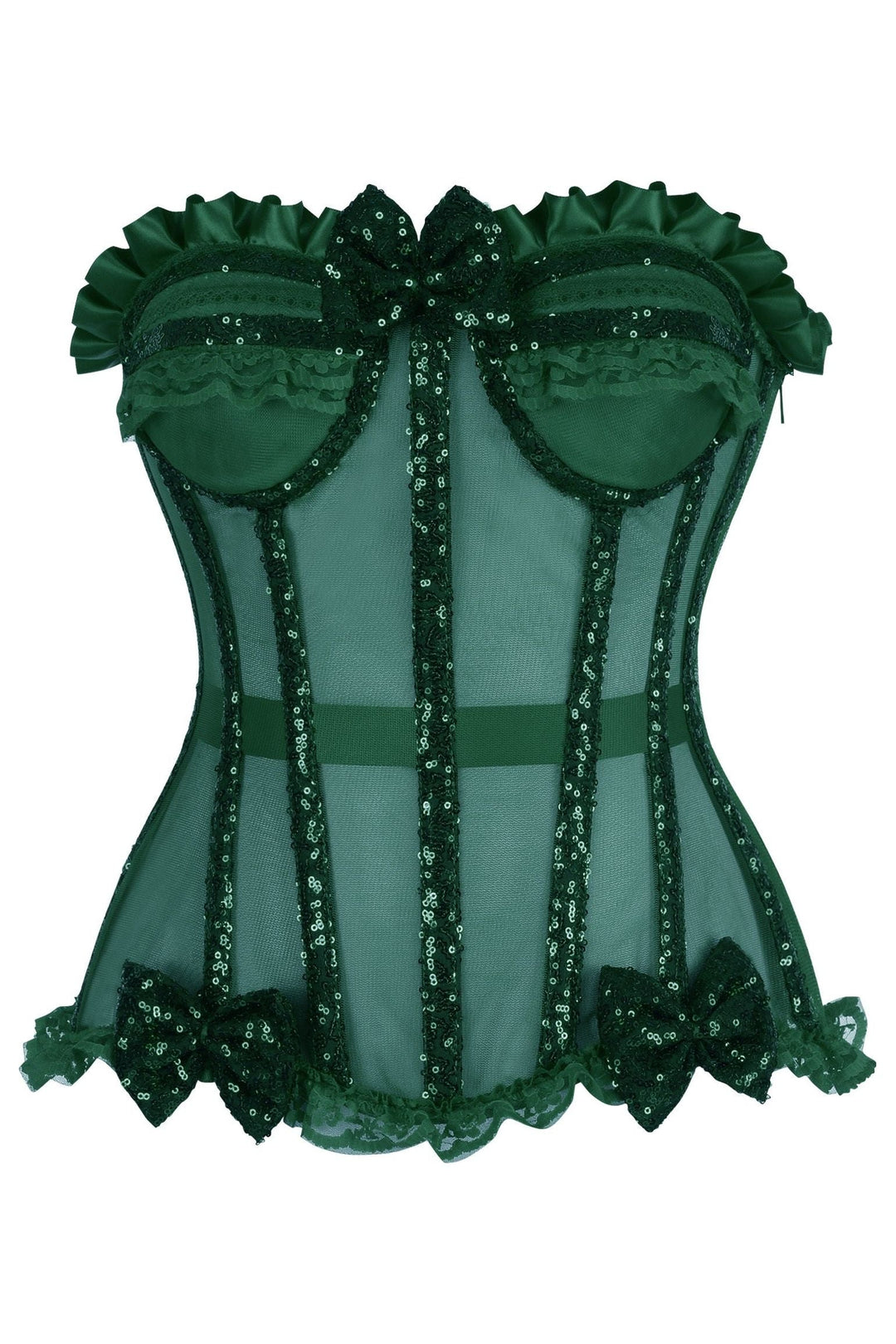 Daisy Corsets Top Drawer Steel Boned Dark Green Sequin Underwire Bustier Corset in Green  from SexyShoes.com
