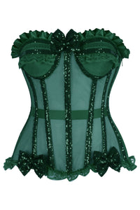 Daisy Corsets Top Drawer Steel Boned Dark Green Sequin Underwire Bustier Corset in Green  from SexyShoes.com