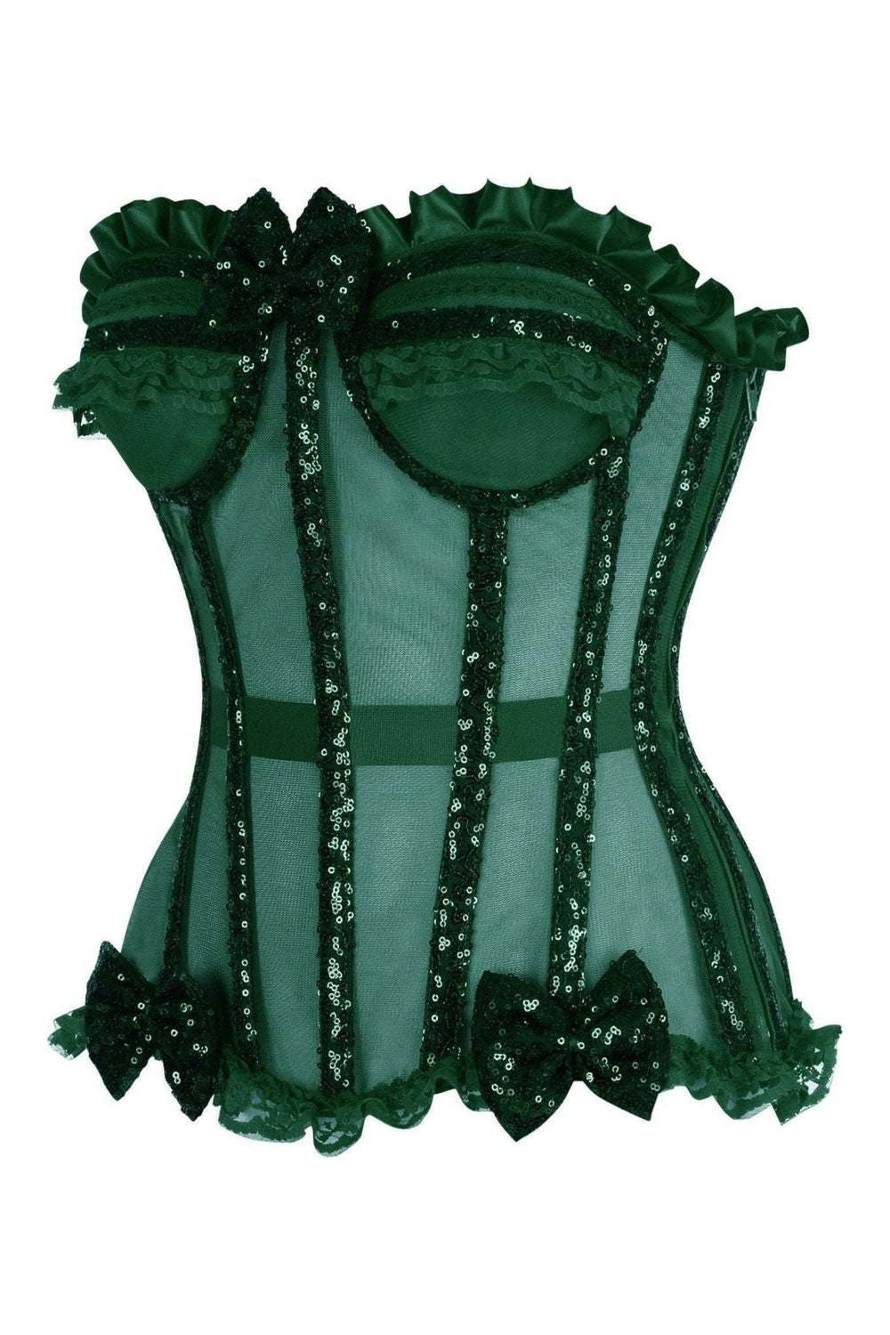 Daisy Corsets Top Drawer Steel Boned Dark Green Sequin Underwire Bustier Corset in Green 