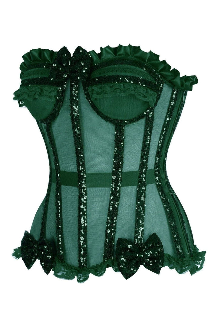 Top Drawer Steel Boned Dark Green Sequin Underwire Bustier Corset