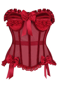 Daisy Corsets Top Drawer Steel Boned Dark Red Mesh & Velvet Underwire Bustier Corset in Red  from SexyShoes.com