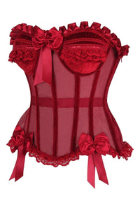 Daisy Corsets Top Drawer Steel Boned Dark Red Mesh & Velvet Underwire Bustier Corset in Red 