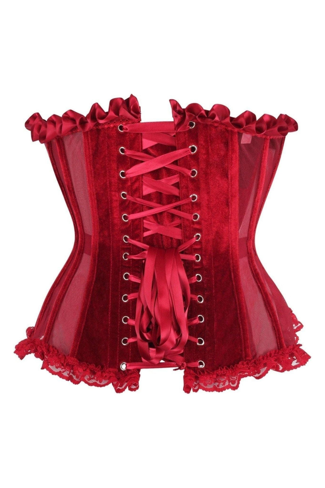Daisy Corsets Top Drawer Steel Boned Dark Red Mesh & Velvet Underwire Bustier Corset in Red 
