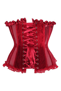 Daisy Corsets Top Drawer Steel Boned Dark Red Mesh & Velvet Underwire Bustier Corset in Red 