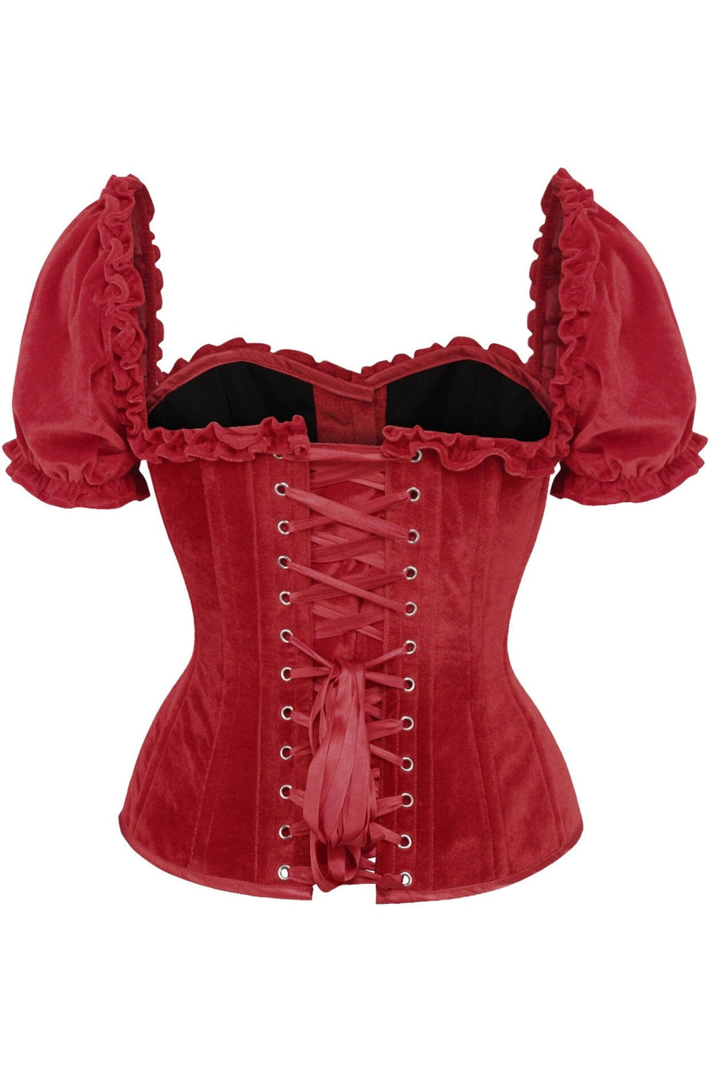 Daisy Corsets Top Drawer Steel Boned Dark Red Velvet Overbust Corset w/Sleeves in Red 