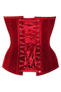Daisy Corsets Top Drawer Steel Boned Dark Red Velvet Plunge Neckline Overbust Corset in Red 