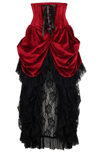 Daisy Corsets Top Drawer Steel Boned Dark Red Velvet Victorian Bustle Underbust Corset Dress in Red  from SexyShoes.com