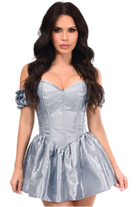 Daisy Corsets Top Drawer Steel Boned Dusty Blue Brocade & Taffeta Corset Dress in Blue 