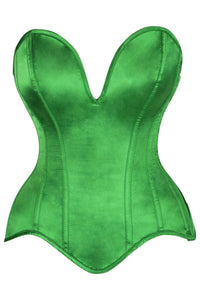 Daisy Corsets Top Drawer Steel Boned Green Satin Plunge Neckline Overbust Corset in Green  from SexyShoes.com