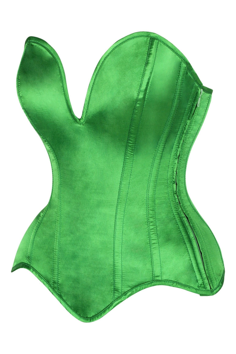 Daisy Corsets Top Drawer Steel Boned Green Satin Plunge Neckline Overbust Corset in Green 